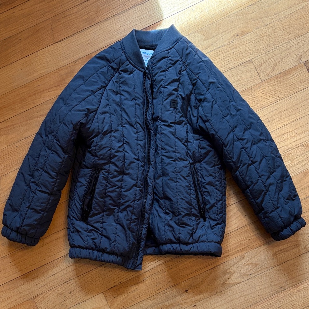 Mayoral Kids Quilted Jacket, Grey/ Navy, 7